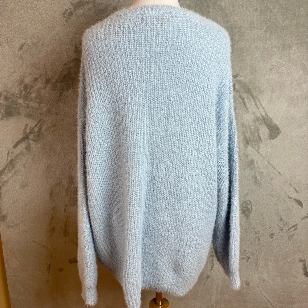 Cinderella Blue Pearl-Embellished Cozy Winter Wmn’s Sweater Sz 1X